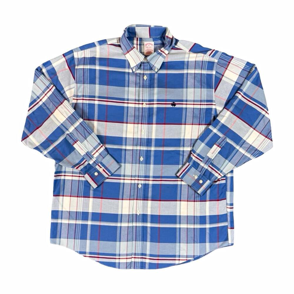 Brooks Brothers Madison Non-Iron Plaid Woven Cotton Button Down Shirt XL